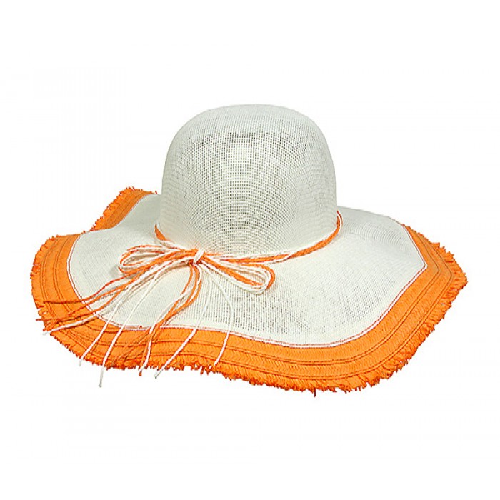 Straw Big Rim Hats - Paper Straw w/ Fringe Trim - Orange - HT-ST299OG